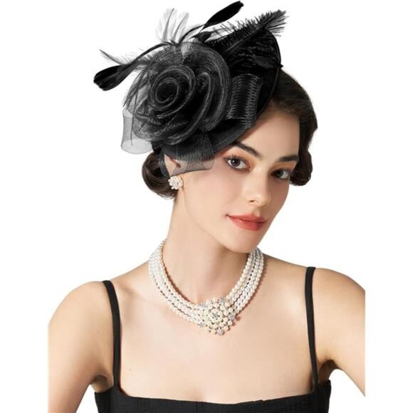 Flower Tea Party Fascinators for Women, Black - Picture 2 of 5